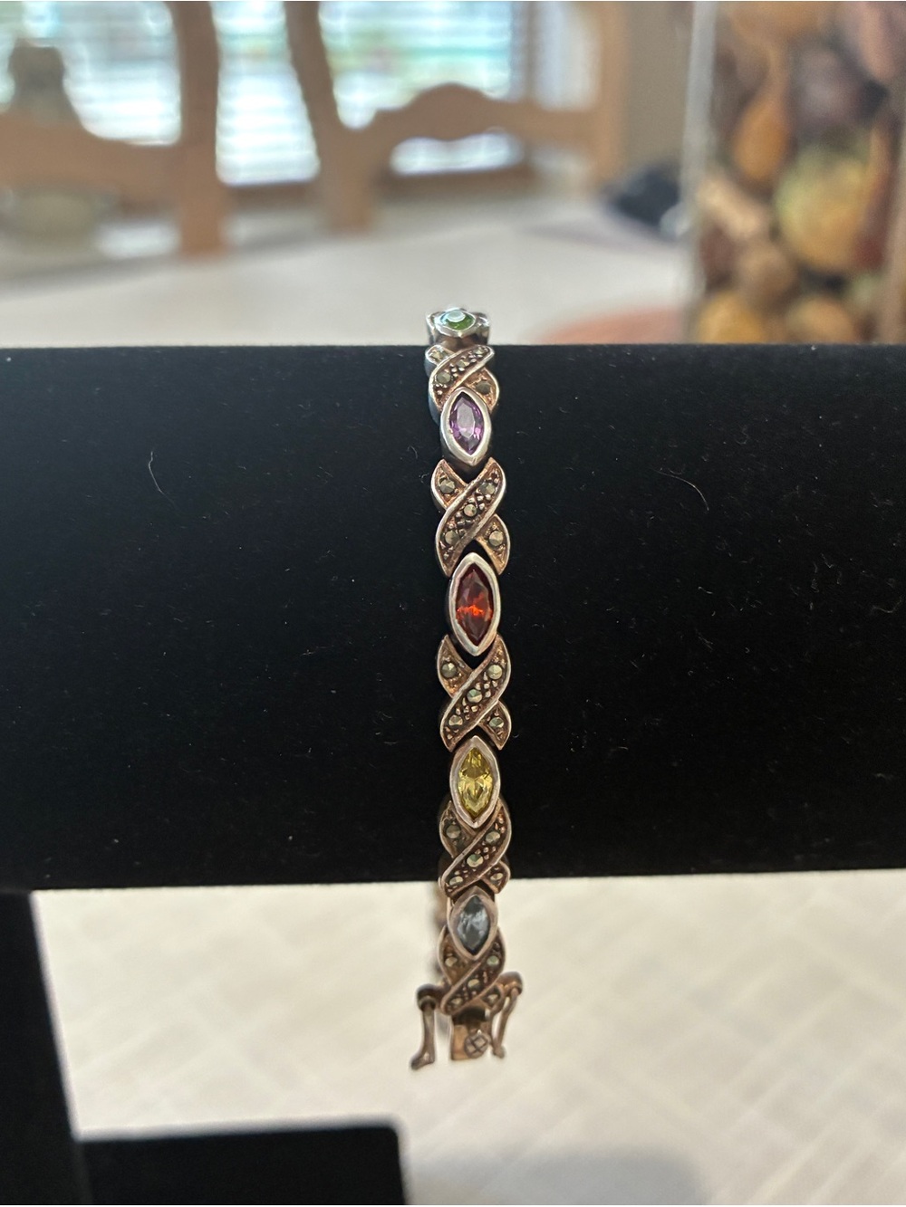 Multi-Stone Sterling Marcasite Vintage Bracelet - Picture 8 of 9